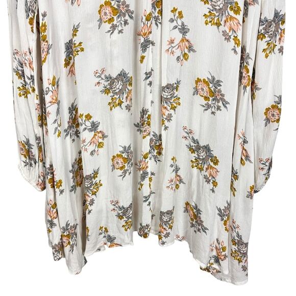 Free People White Gardenia Retro Print Swing Tunic Crepe Boho Dress Size Large - Picture 12 of 16